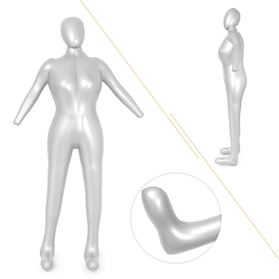 BFYWAL Female Women Inflatable Dummy Torso Body Mannequin Armless Model Display with Head, Silver