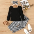 thumbnail image 3 of Gibobby Conjunto niña Niños pequeños, bebés, niñas, manga larga, tops sólidos, pantalones a rayas con diademas, conjunto de 3 piezas(Negro,3-4 Años), 3 of 4