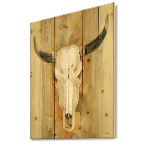 Designart 'His southwest bones' Gold Wildlife Print on Natural Pine Wood