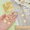 thumbnail image 3 of 60 piezas de dijes de crucifijo de 2 estilos, eslabones ovalados para componentes de candelabro, colgantes de metal con temática de Pascua, dije de eslabón dorado., 3 of 5
