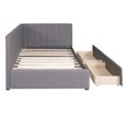 thumbnail image 3 of Twin Size Daybed, Upholstered Daybed with 2 Storage Drawers for Kids Teens Adults, Linen Fabric Sofa Bed Frame with Wood Slat Support, Sofa Bed for Living Room Bedroom, No Box Spring Needed, Gray, 3 of 7