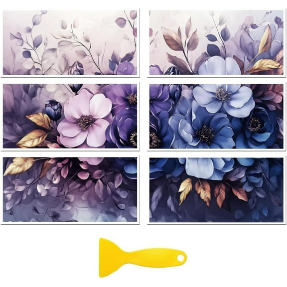 Rub on Transfer Decal Sticker for Furniture Craft Decor 6"x12" Delicate Purple Flowers 6Pcs Waterproof UV DTF Transfer for Drawer Dresser Glass Porcelain Wood Plastic Window
