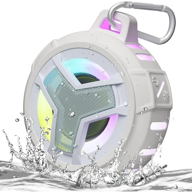 GHSDFBB Bluetooth Shower Speaker, IPX7 Waterproof Mini Portable Speakers, True Wireless Stereo Bluetooth 5.0 with Clear Sound, Floating, 2000mAh with LED Light Show for Home, Beach, Shower, Whit