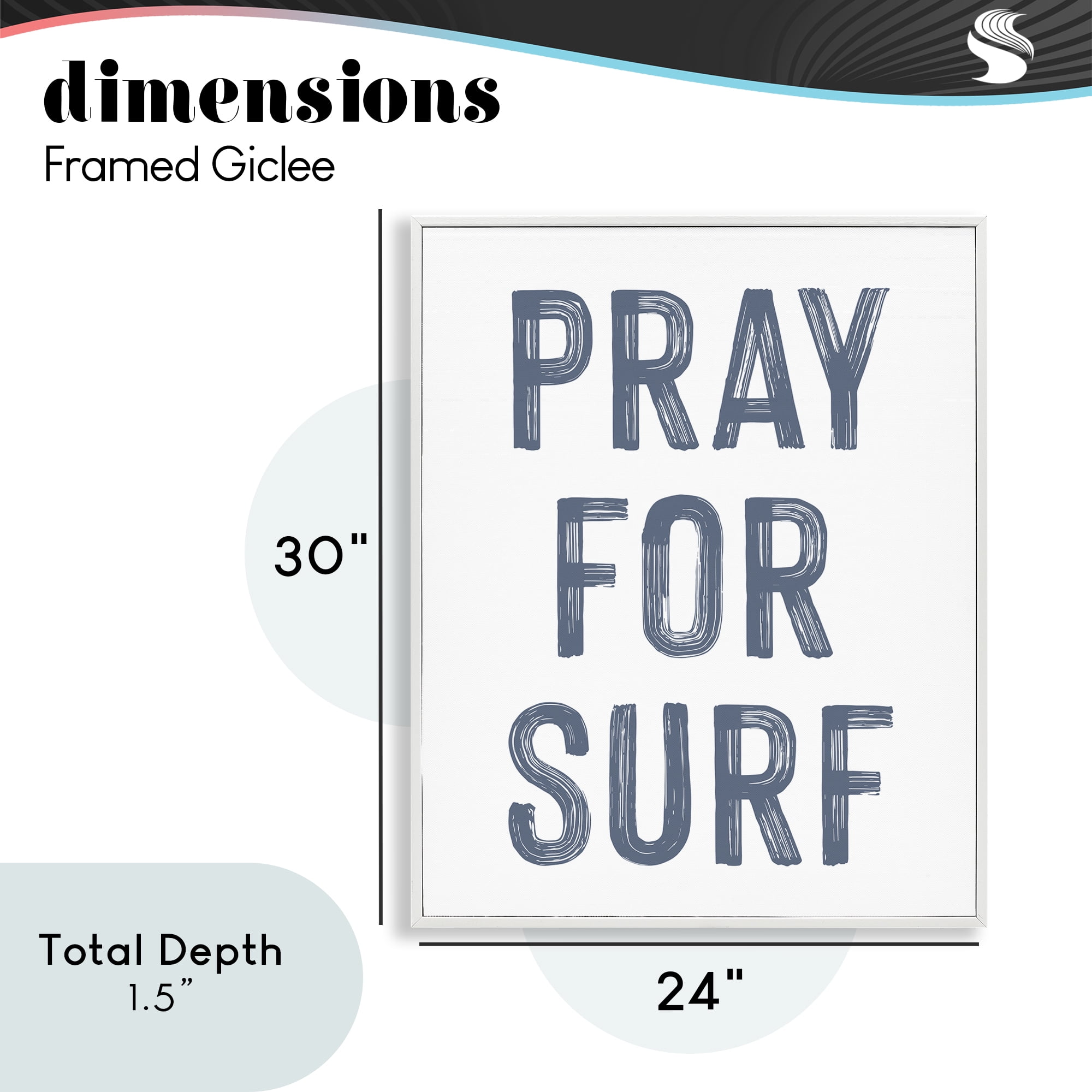 Summer Sentiment Pray For Surf White Framed Giclee Art, design by Lettered and Lined