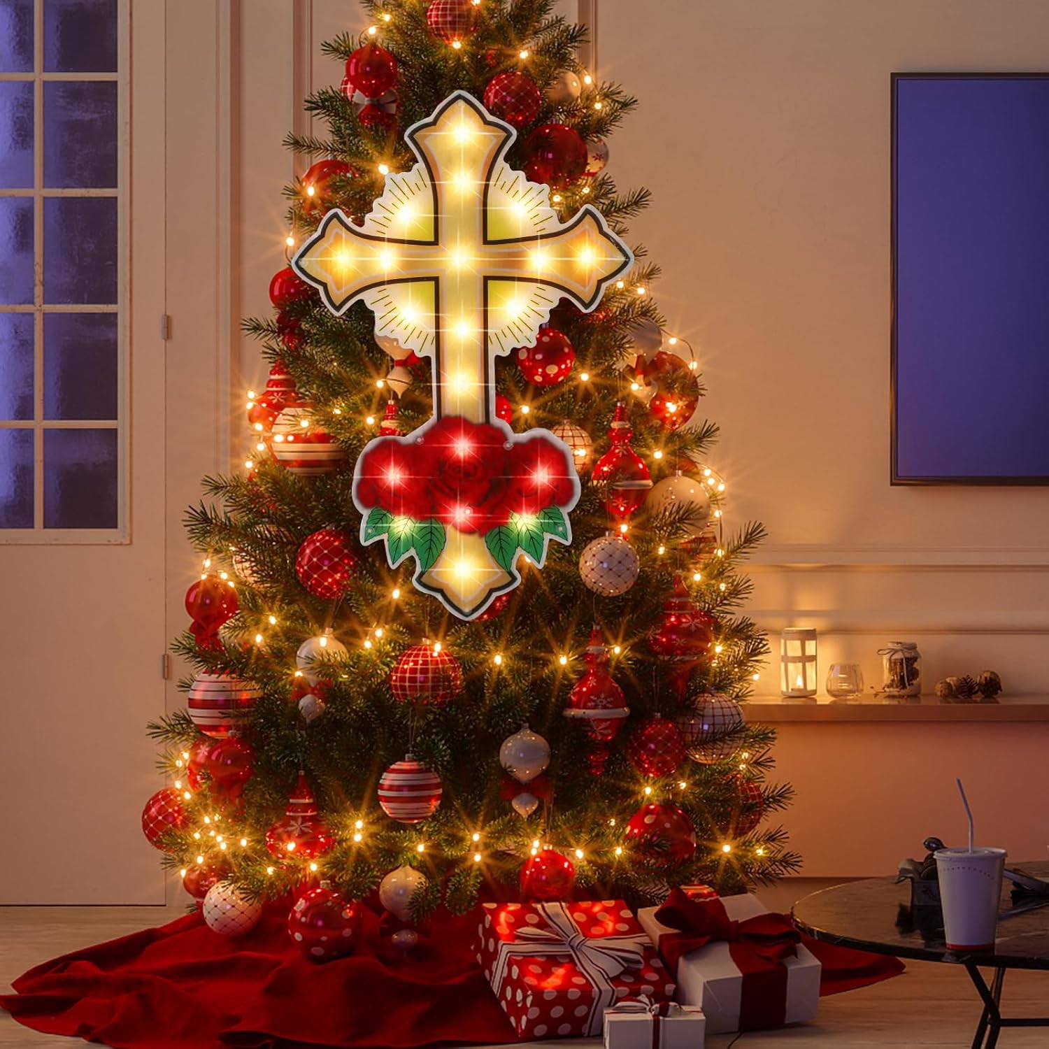 20L Cross Christmas Window Silhouette Lights Decorations for Christmas,Party,Home,Patio Lawn,Garden