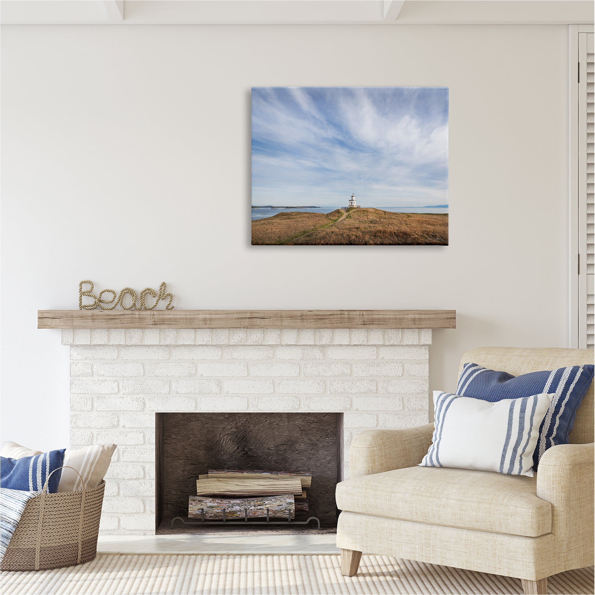 Stupell Industries Nautical Lighthouse Beacon Landscape Photography Gallery Wrapped Canvas Art Print Wall Art, 40 x 30