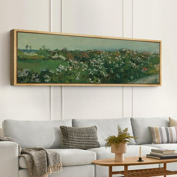 IDEA4WALL Extra Large Framed Canvas Print Wall Art Blooming Countryside Flowers Illustrations Vibrant Floral Landscape Vintage Art Wall Decor Oversized Artwork for Rooms - 60"x20"
