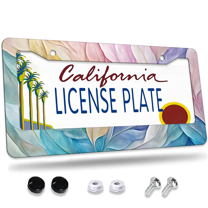 1 Pcs Colorful Feather License Plate Frame, License Plate Cover for Car Decorative Parts, Aluminum License Plate Bracket Holder Rust-Proof Weather-Proof for US Standard Car