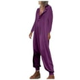 thumbnail image 2 of GaThRRgYP Womens Plus Size Pants Clearance,Women's Fashion Hooded Button Rompers Solid Casual Long Sleeve Pocket Jumpsuit, 2 of 8