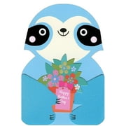 Pictura Fuzzy Blue Sloth Holding Flower Pot Die Cut Gate Fold Mother's Day Card for Mom