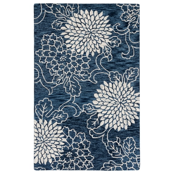 SAFAVIEH Jardin Clara Floral Wool Area Rug, Navy/Ivory, 8' x 10'
