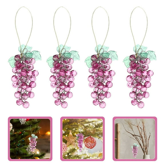 DEEPCRAFF 4-Piece Realistic Grape Cluster Beaded Acrylic Ornaments for Home, Holiday, Party and Celebration Decoration