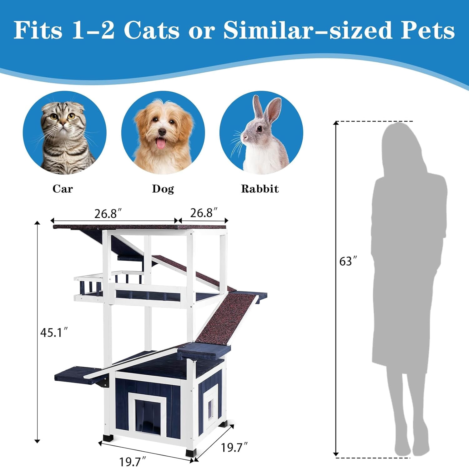 4 Tiers Outdoor Cat House 45.1" Feral Cat Shelter Weatherproof Outside Enclosure for Multiple Cats