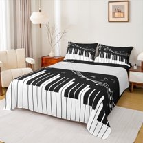 Homewish Musical Notes 4-Piece Full Size Sheets for Female Men Teens,Black White Bed Sheets,Music Piano Melody Lightweight Sheet Sets,Super Cozy Room Decor