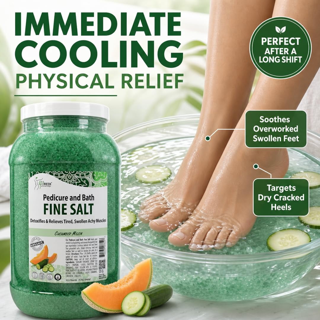 SPA REDI - Detox Foot Soak Pedicure and Bath Fine Salt, Cucumber and Melon, 128 Oz - Made with Dead Sea Salts, Argan Oil, Coconut Oil, and Essential Oil - Hydrates, Softens and Moisturizes