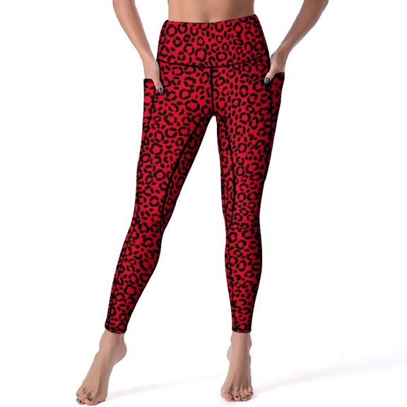 Elegant Brown Leopard Leggings Pockets Wild Animal Print Custom Yoga Pants Workout Yoga Legging Breathable Elastic Sports Tights