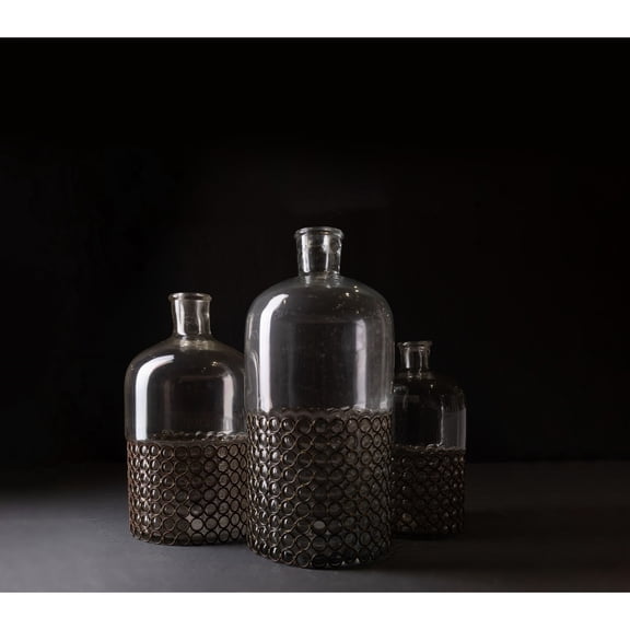 BIDK Home Lattice-Style Glass Bottle Vase - 15" - Clear