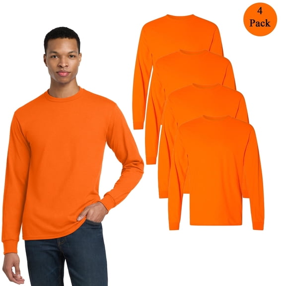 Gildan Men's DryBlend 50/50 Long Sleeve T-Shirt, Hi-Vis Safety Orange Durable Workwear, 4-Pack, L