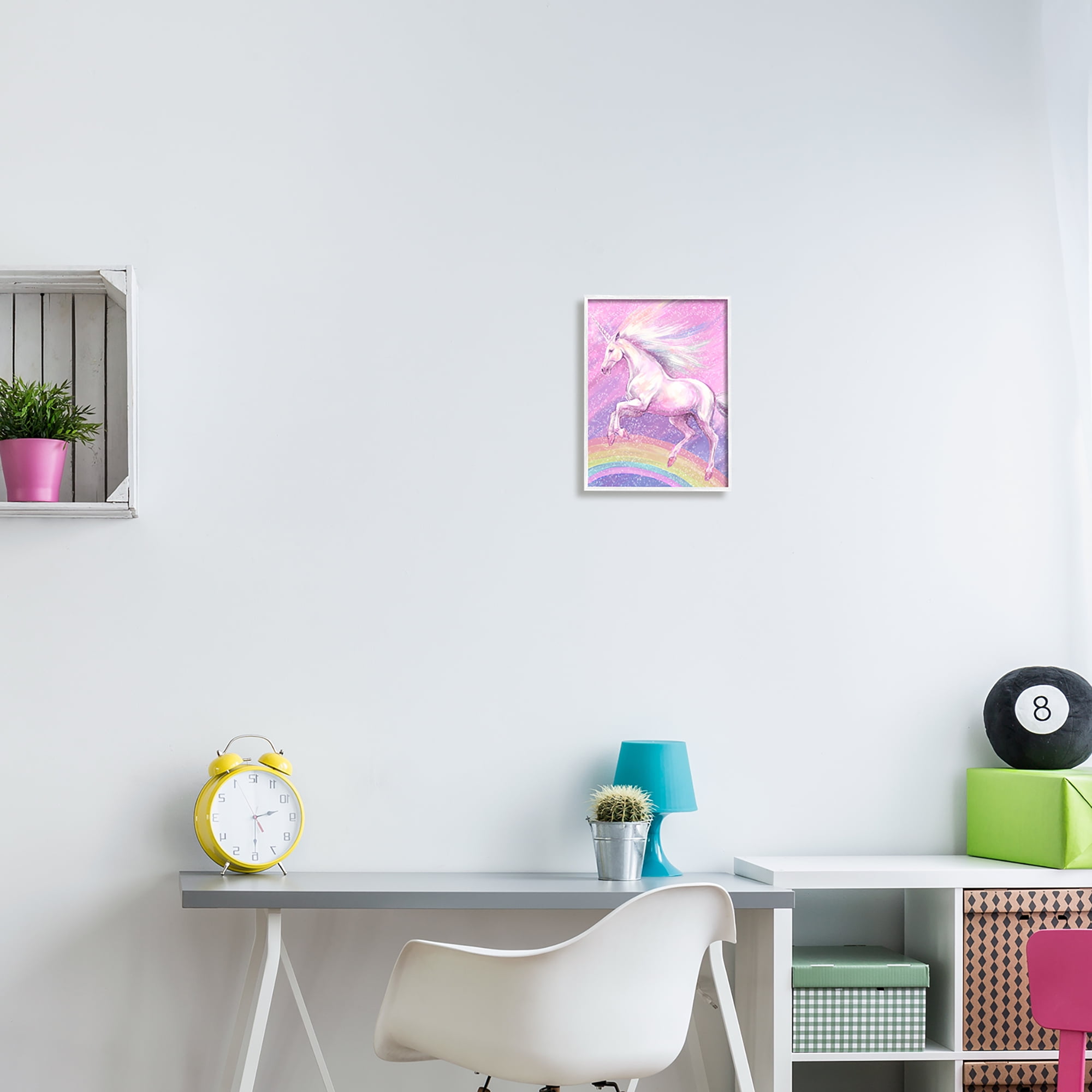 Stupell Industries Rainbow Unicorn Scene Fairy Tales & Fantasy Painting White Framed Art Print Wall Art, 11 x 14