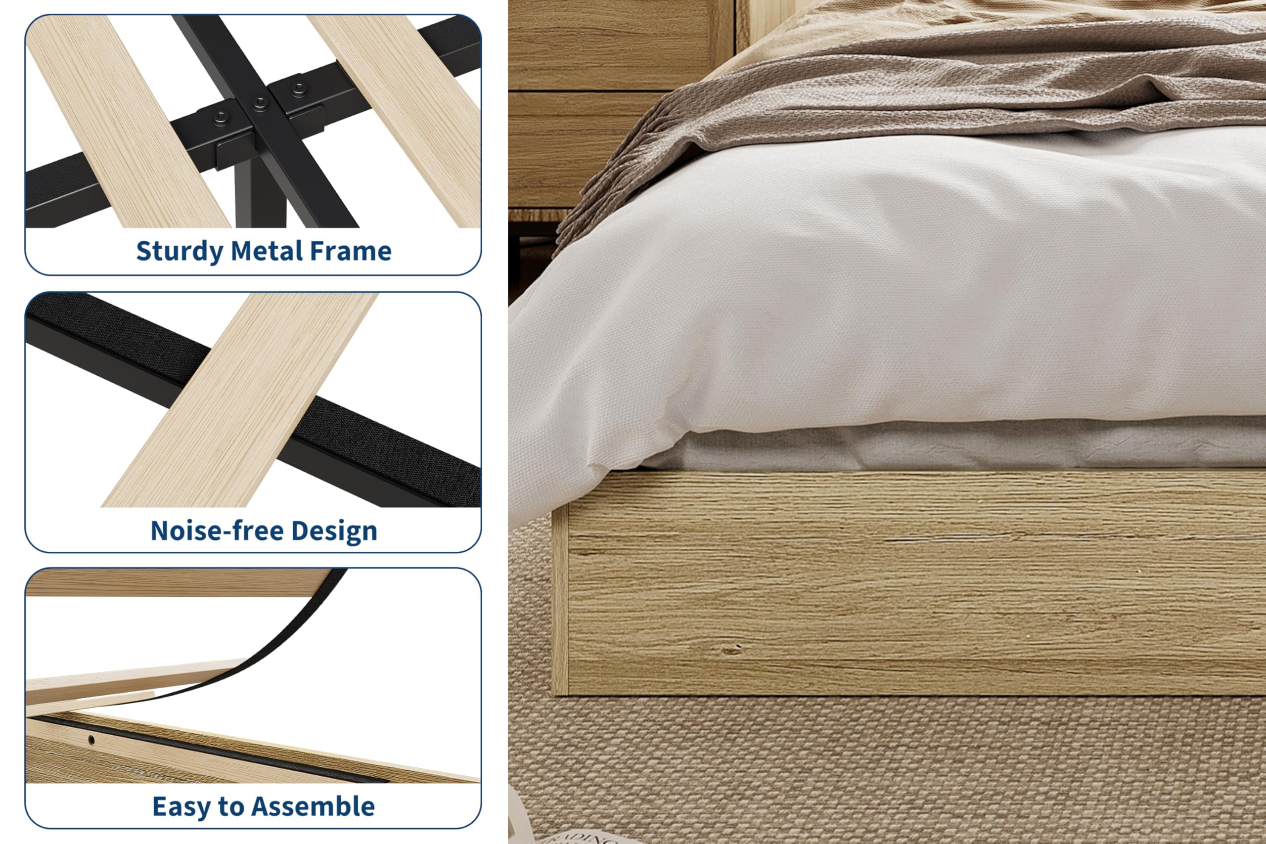 Garvee California King Size Modern Wood Platform Bed Frame with Slat Support No Headboard & No Box Spring Needed Easy Assembly
