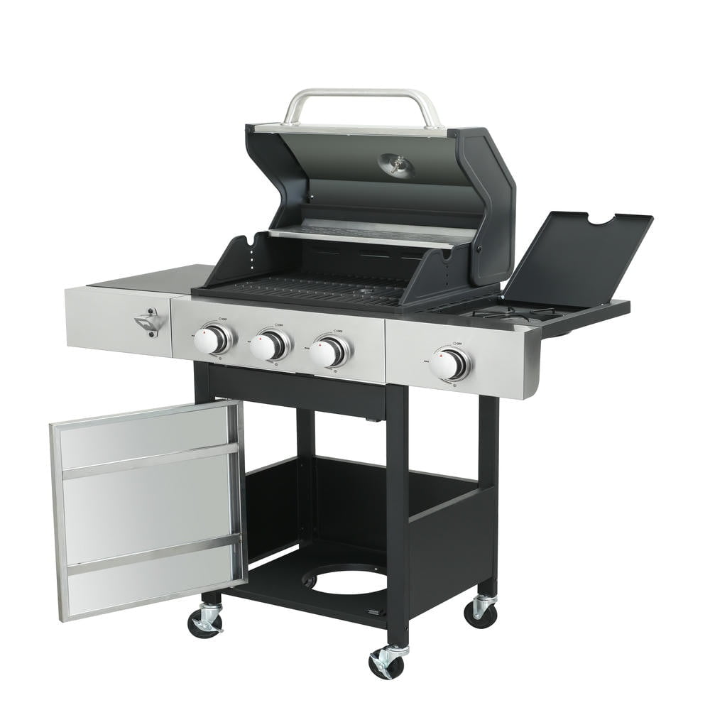 Barara King BBQ Grill, Outdoor Camping Grill,3-Burner Propane Gas BBQ Grill with Side Burner, 37230BTU Output With Enameled Cast Iron Cooking Grids