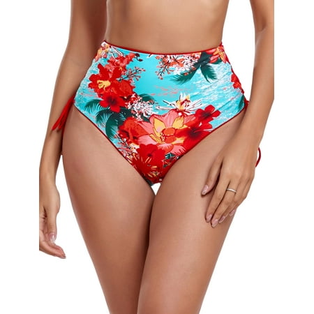 RELLECIGA Women s High Waisted Reversible Bikini Bottom Floral Tummy Control Full Coverage Swimsuit Bathing Suit Bottoms