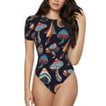 thumbnail image 2 of Goofa Mushroom Doodle Printed Women Rash Guard Short Sleeve,Tummy control Swimsuit Surfing Swimsuit Bathing Suit One Piece Swimsuit UPF 50-X-Large, 2 of 9