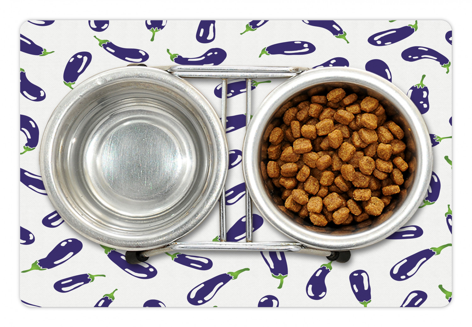 Eggplant Pet Mat for Food and Water, Fresh Eggplants on White Surface