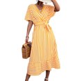 thumbnail image 2 of Innerwin Robe Longue Col en V Femme Midi Été Manches Courtes Bohème Robe d'Été Jaune S, 2 of 7
