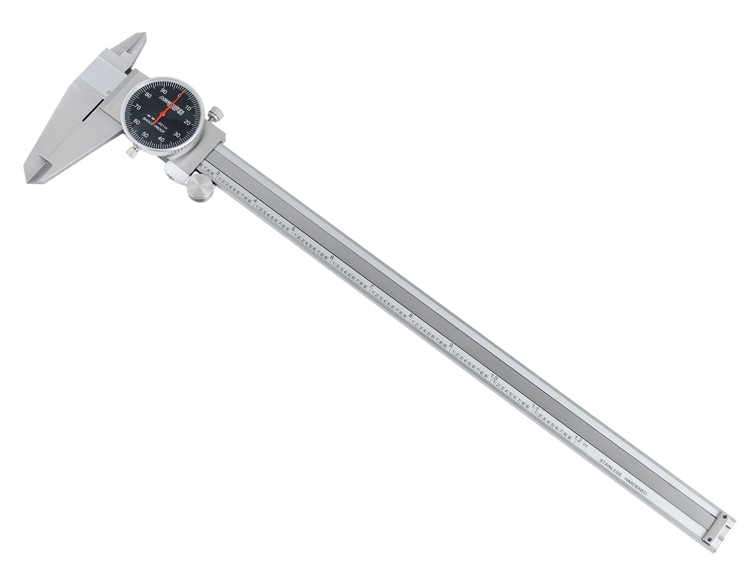 Accusize 0-12'' by 0.001'' Black Face, Red Needle, Dial Caliper Stainless Steel in Fitted Box, P920-B212