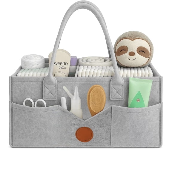 LAMSTOM Diaper Caddy Organizer - Diaper Caddy for Baby Nursery Storage, Felt Diaper Organizer for Baby Stuff with Handle, 13" x 9" x 7" Portable Baby Basket Boy Girl Changing Table Organizer (Grey)