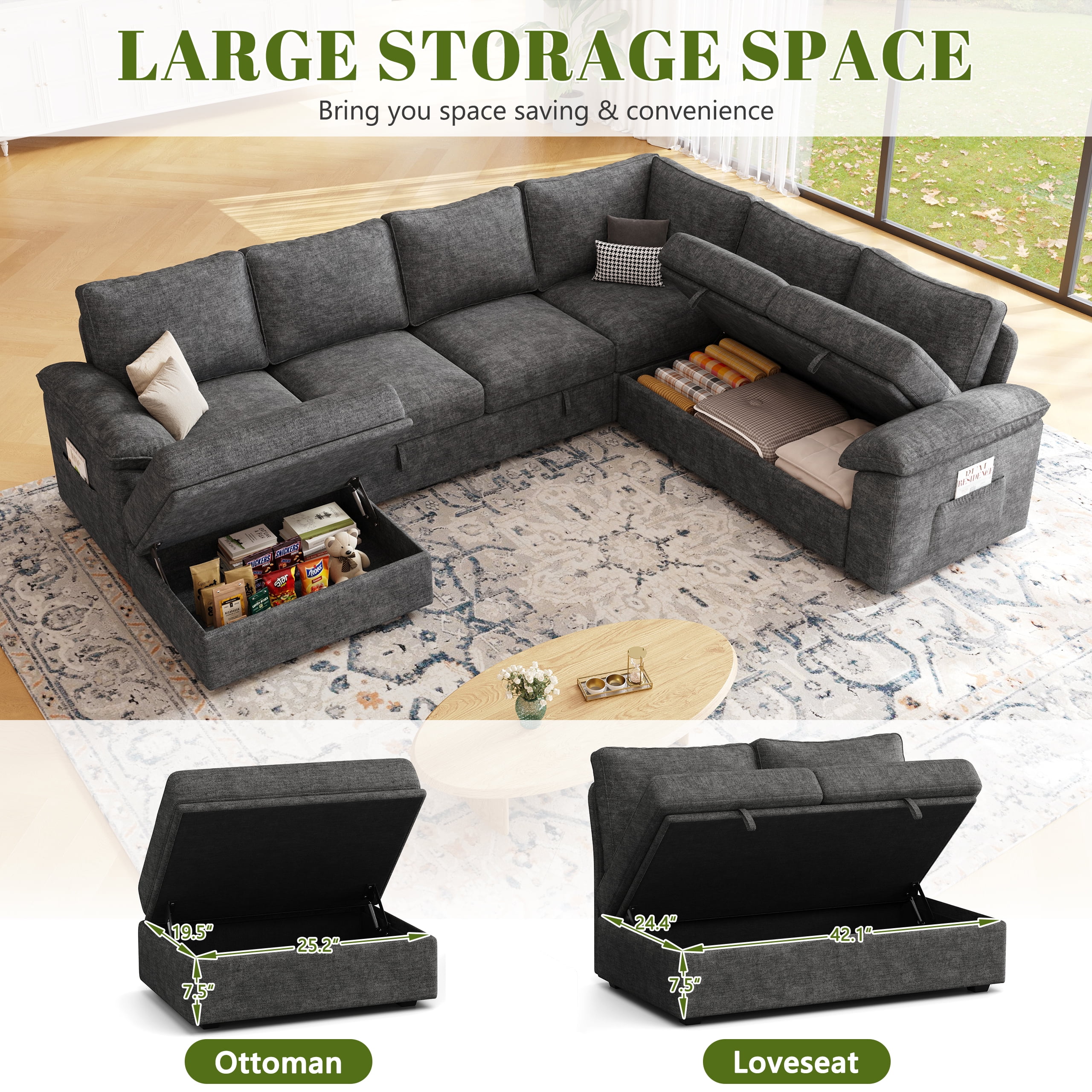 108 Inch Sectional Sleeper Sofa - Thumbnail 2