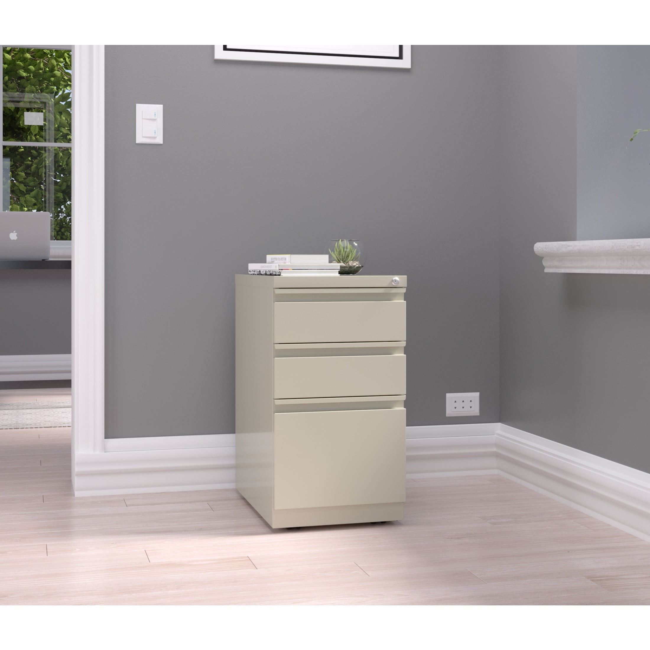 Hirsh 23" Deep Mobile Pedestal File Cabinet 3 Drawer Box-Box-File, Letter Width, Putty