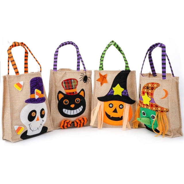 Bolsas de lino para Halloween para niños, bolsas de regalo de Halloween, bolsas de fiesta de caramelos, bolsas de tela de bruja de calabaza de gato negro fantasma para regalos de fiesta de H JFHHH pequeña