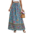 thumbnail image 2 of vigerkar Womens Boho Maxi Skirt 2025 Summer Floral Print Flowy Long Skirts Trendy Smocked High Waisted Tiered Maxi Skirts Sky Blue, S, 2 of 9
