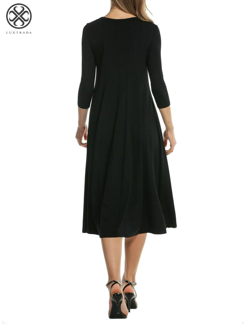 Luxtrada Women's 3/4 Sleeve A-line Midi Dress - Casual Loose Fit
