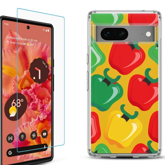 OneToughShield ® for Google Pixel 7a Shockproof Bumper Phone Case, with Tempered Glass Screen Protector - Bell Pepper