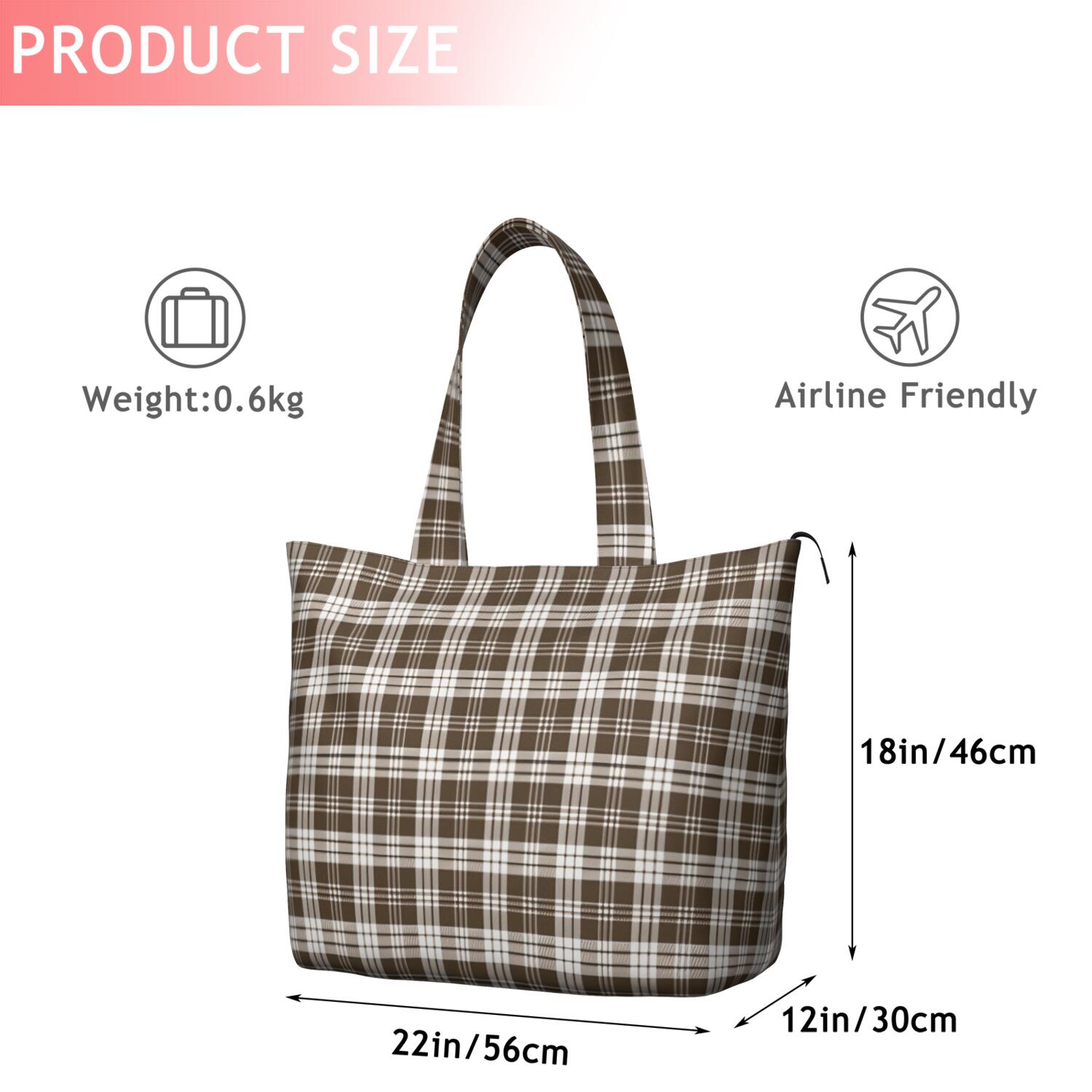 Brown and White Checkerboard Checkered Pattern Travel Tote Bags for Women Carry On,Large Weekender Bags for Women Travel,Multi Functional Duffle Bag for Work,Shopping,Sports