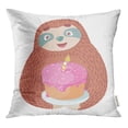 thumbnail image 1 of RYLABLUE Pink Asleep Cute Cartoon Sloth Birthday Cake on Plate Throw Pillowcase Cushion Case Cover, 1 of 1