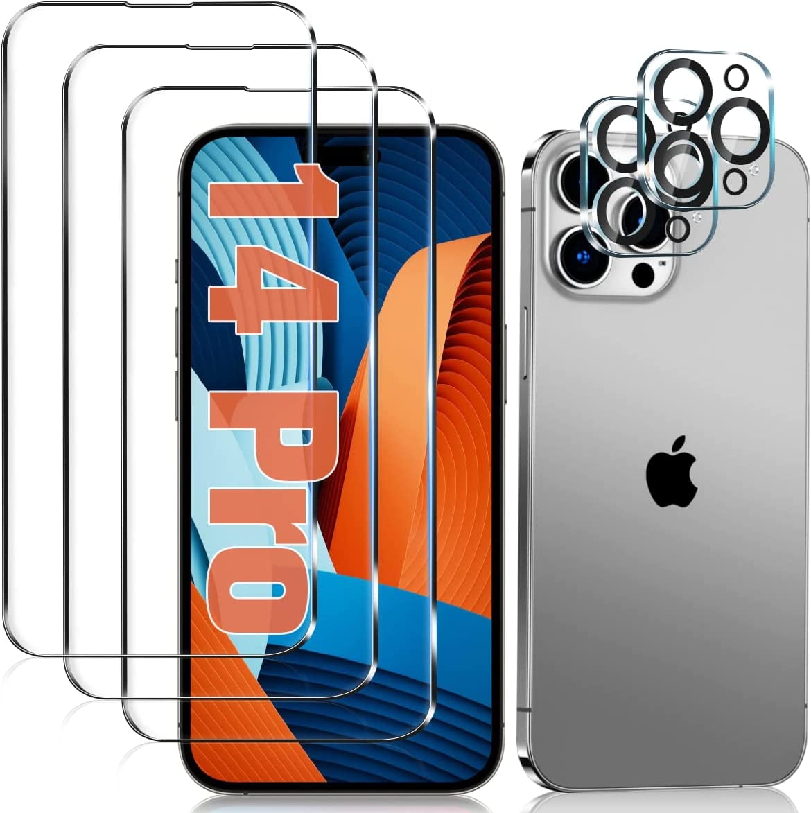 for iPhone 14 Pro 3+2 Pack Screen Protector Glass and Camera Lens