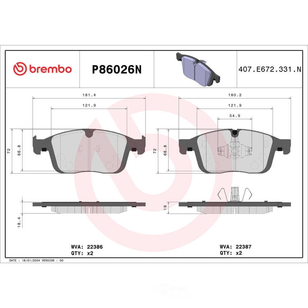 Brembo P86026N PRIME Ceramic Brake Pad Set