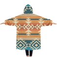 thumbnail image 2 of Oversized Wearable Blanket Hoodie,Brown Ethnic Geometric Pattern Sherpa Blanket Hoodie with Super Pockets,Super Warm Fuzzy Pullover for Women & Men, 2 of 6