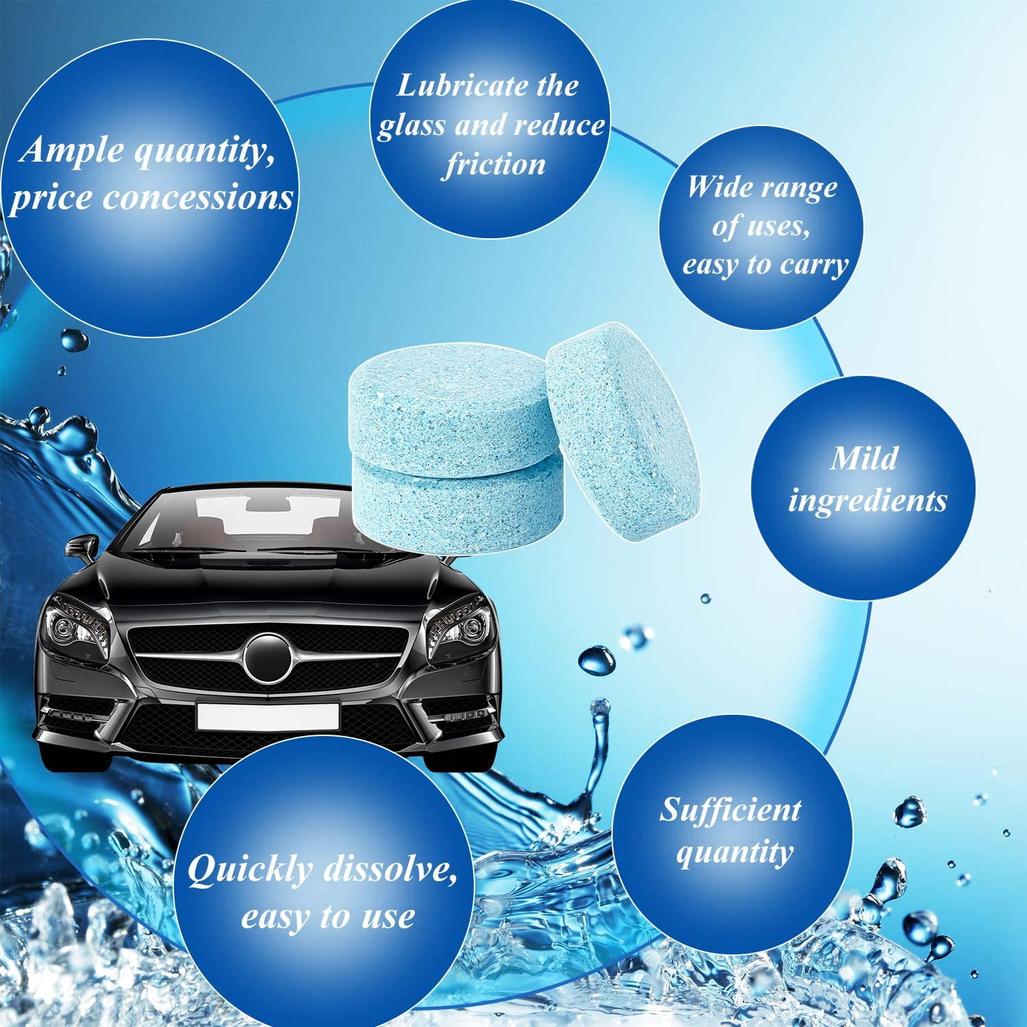  Blulu 60 Pieces Car Windshield Glass Concentrated Washer  Tablets Windshield Washer Fluid Solid Car Effervescent Tablets Glass Solid  Wiper Cleaning Tablets for Car Kitchen Window : Automotive