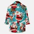 thumbnail image 4 of IROINNID Christmas Long Sleeve Shirt for Men Funny Santa Print Button Up Shirt Gift Xmas Vacation Shirt,Light Blue, 4 of 5