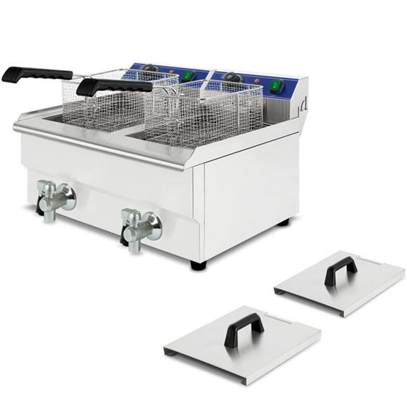 INTBUYING Electric Commercial Deep Fryer 20L with Choke Countertop Dual Tank Basket Commercial Restaurant Kitchen 110V