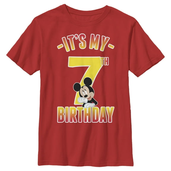 Boy's Mickey & Friends It's My 7th Birthday Graphic Tee Red Medium