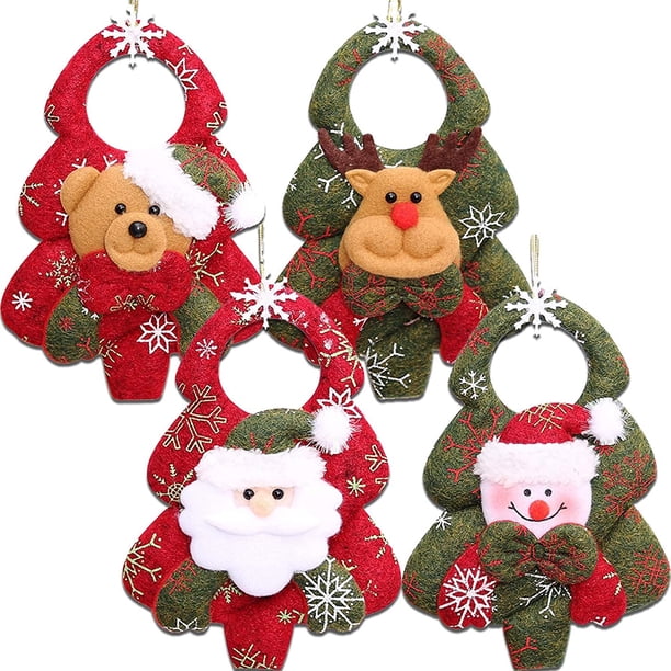 4 Pack Árbol de Navidad Colgante Ornamento Conjuntos Peluche Adorno de muñeca Navidad Santa Claus Muñeco de nieve Reno Oso Decoración colgante Temporada festiva Medias Bola Campana Fiesta de vacaciones Decoración brillar Electrónica