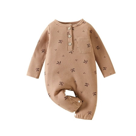 

Bomotoo Newborn Warm Jumpsuit Long Sleeve Loose Playsuit Travel Casual One Piece Bodysuit Dark Brown 90cm