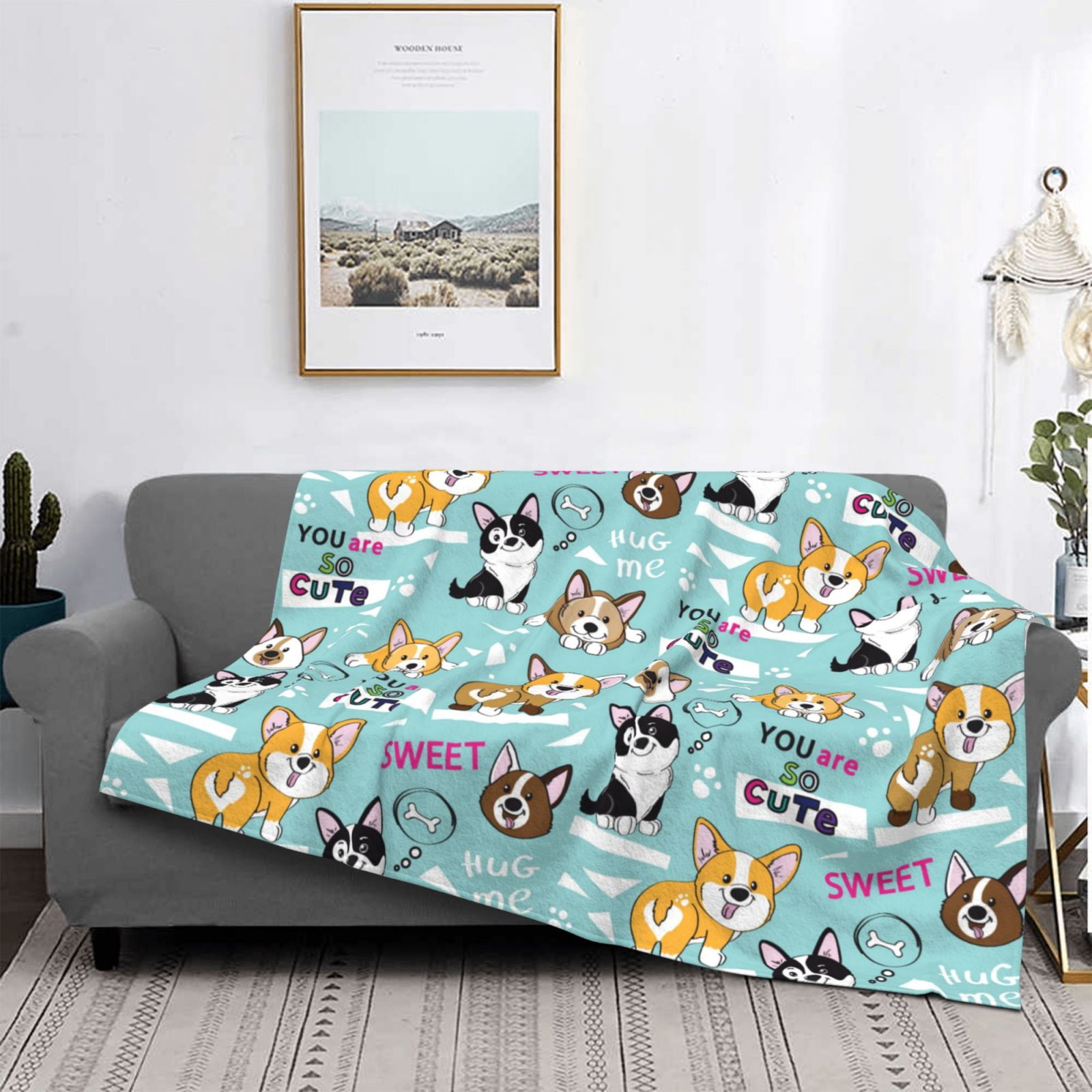 Throw Blanket for Couch - Dogs Soft Comfy Lightweight Cozy Warm Throw Blanket, Fuzzy Plush Flannel Blanket & Throws for Sofa and Bed All Season