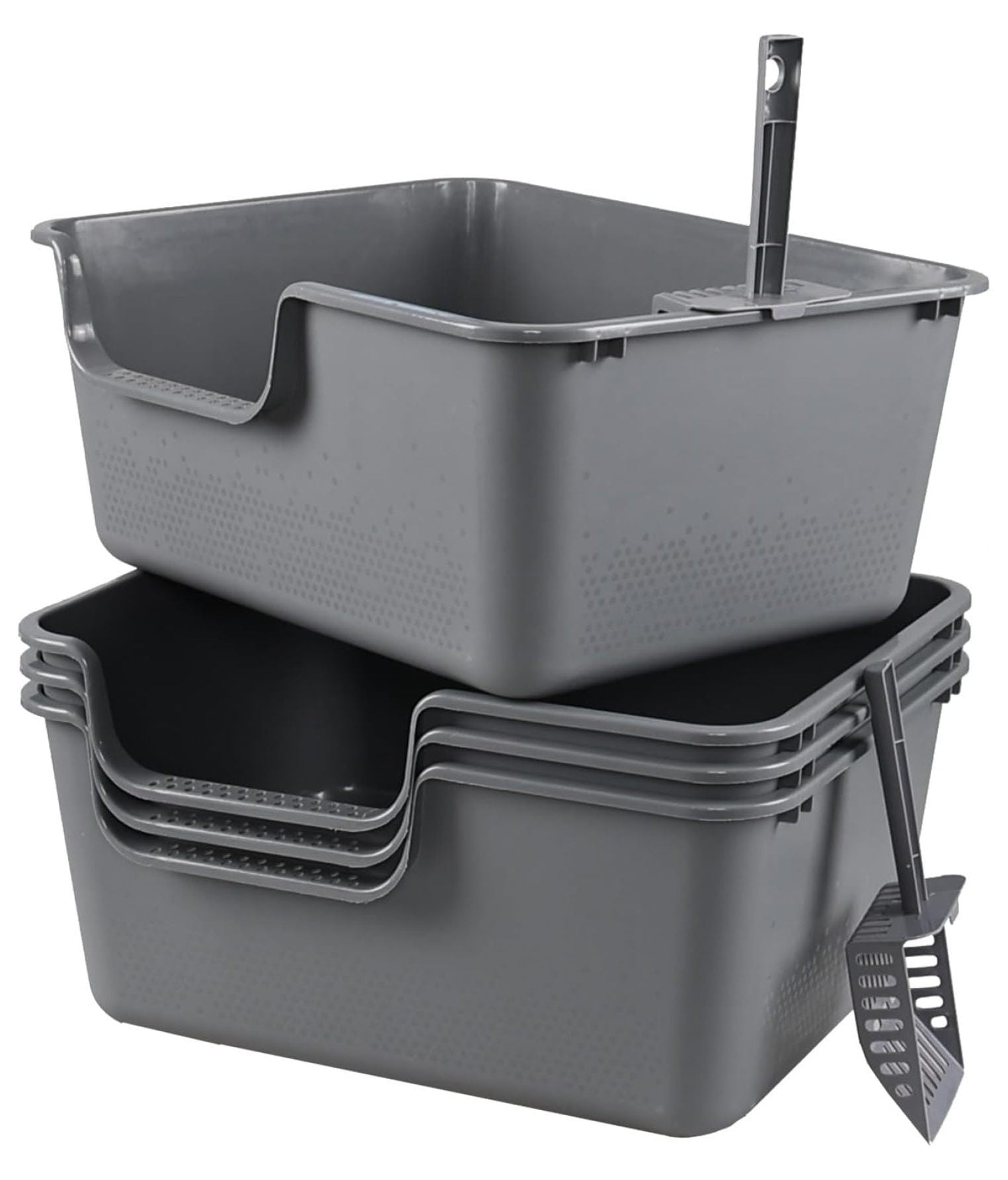 4-Pack Plastic High Side Cat Litter Box, Large Open Litter Box, Gray, 19.69 x 15.24 x 8.46 Inches